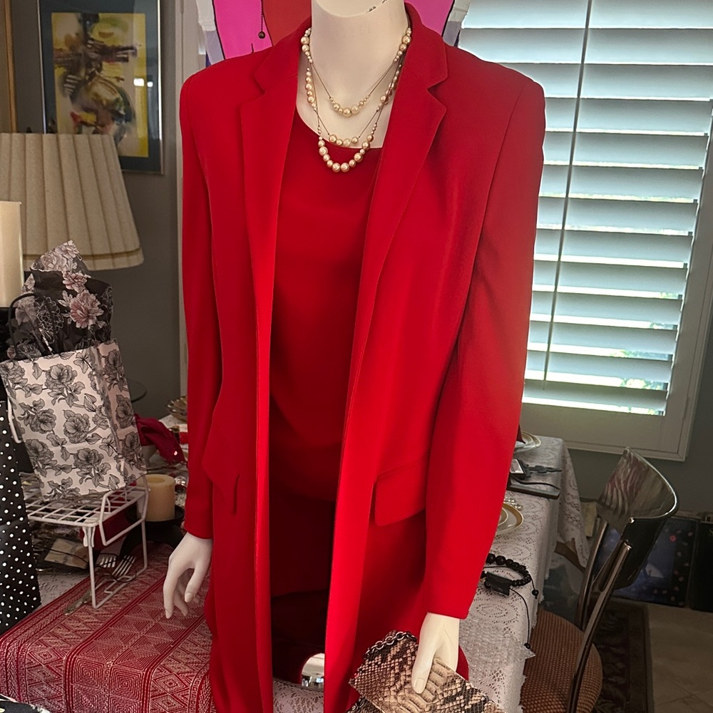 Vintage Vibrant Anne Klein Red Long Blazer / Coat - Size 8 - EUC